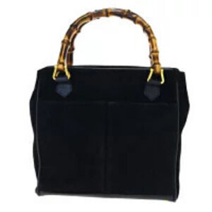 Gucci Bamboo Handbag Black Suede Leather